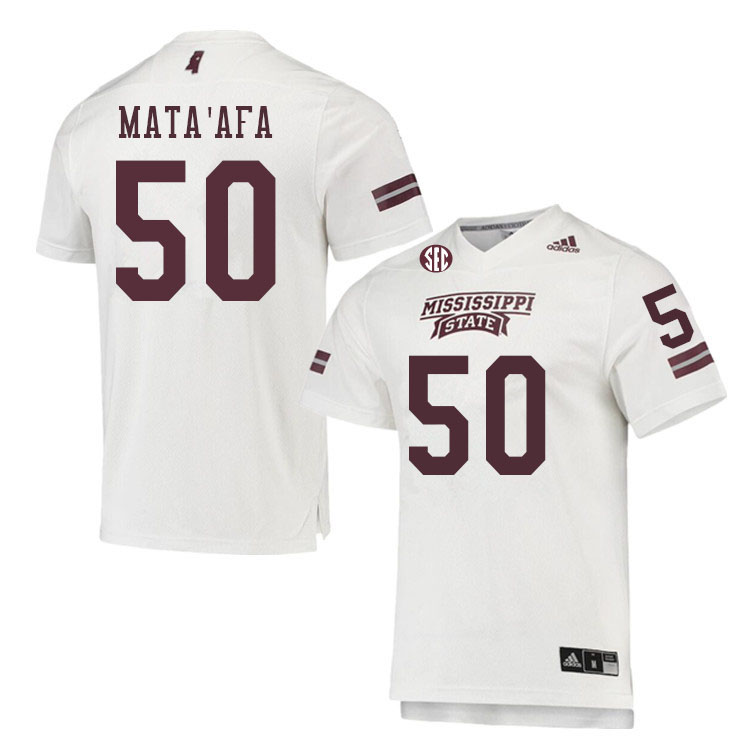 Men #50 Matai Mata'afa Mississippi State Bulldogs College Football Jerseys Sale-White - Click Image to Close